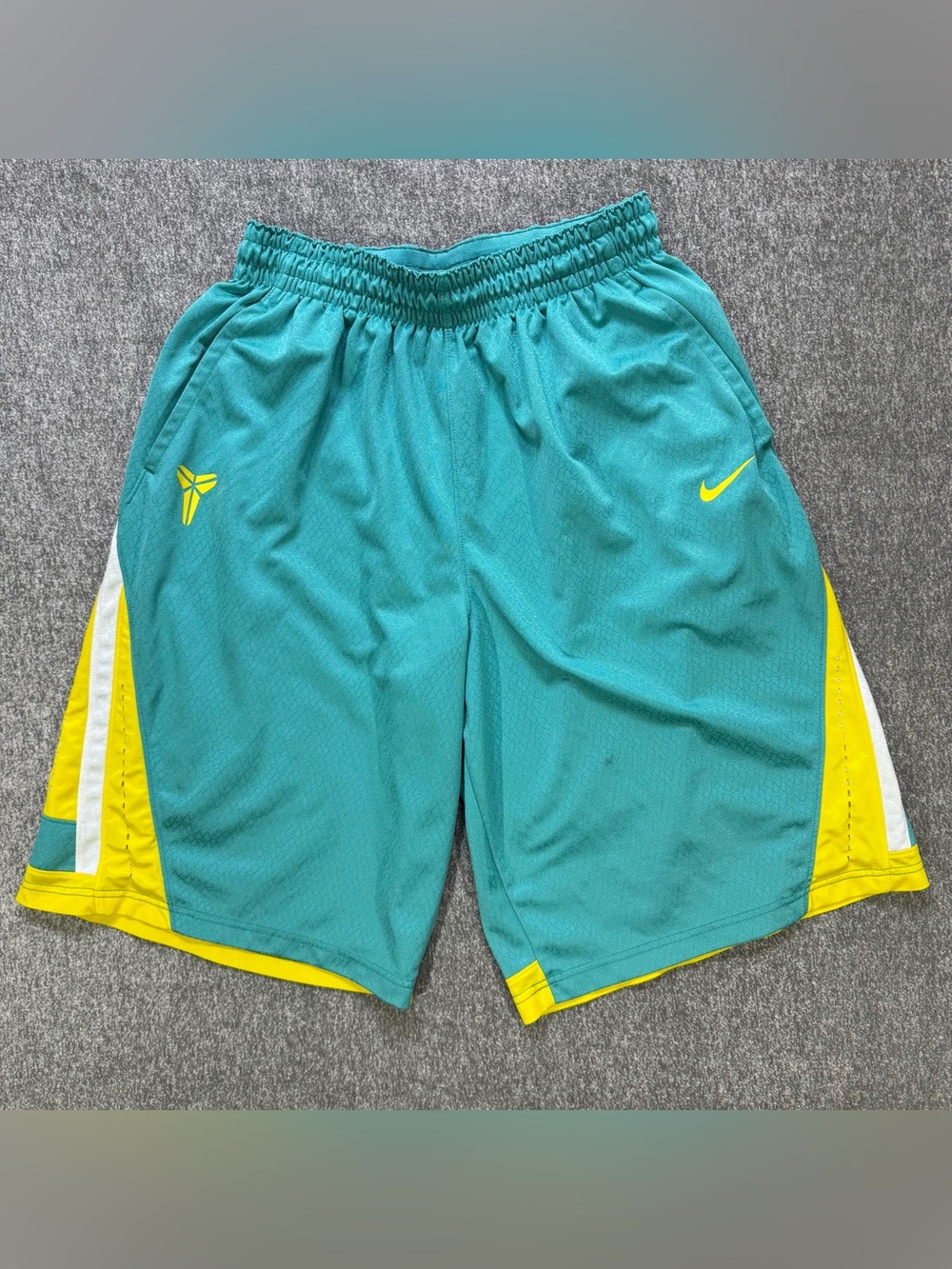 Nike Kobe Mamba Emerge Hyper Elite Basketball Shorts Teal Yellow Mamba Logo Y2K
